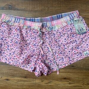 LEI Juniors Y2K PJ Sleep Shorts XL Pink Plaid Floral Elastic NWT Cotton VTG NOS